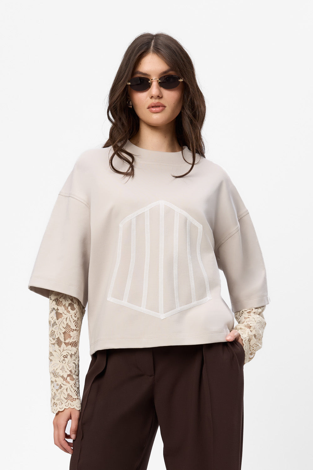 Venice Vanilla Top with lace sleeves