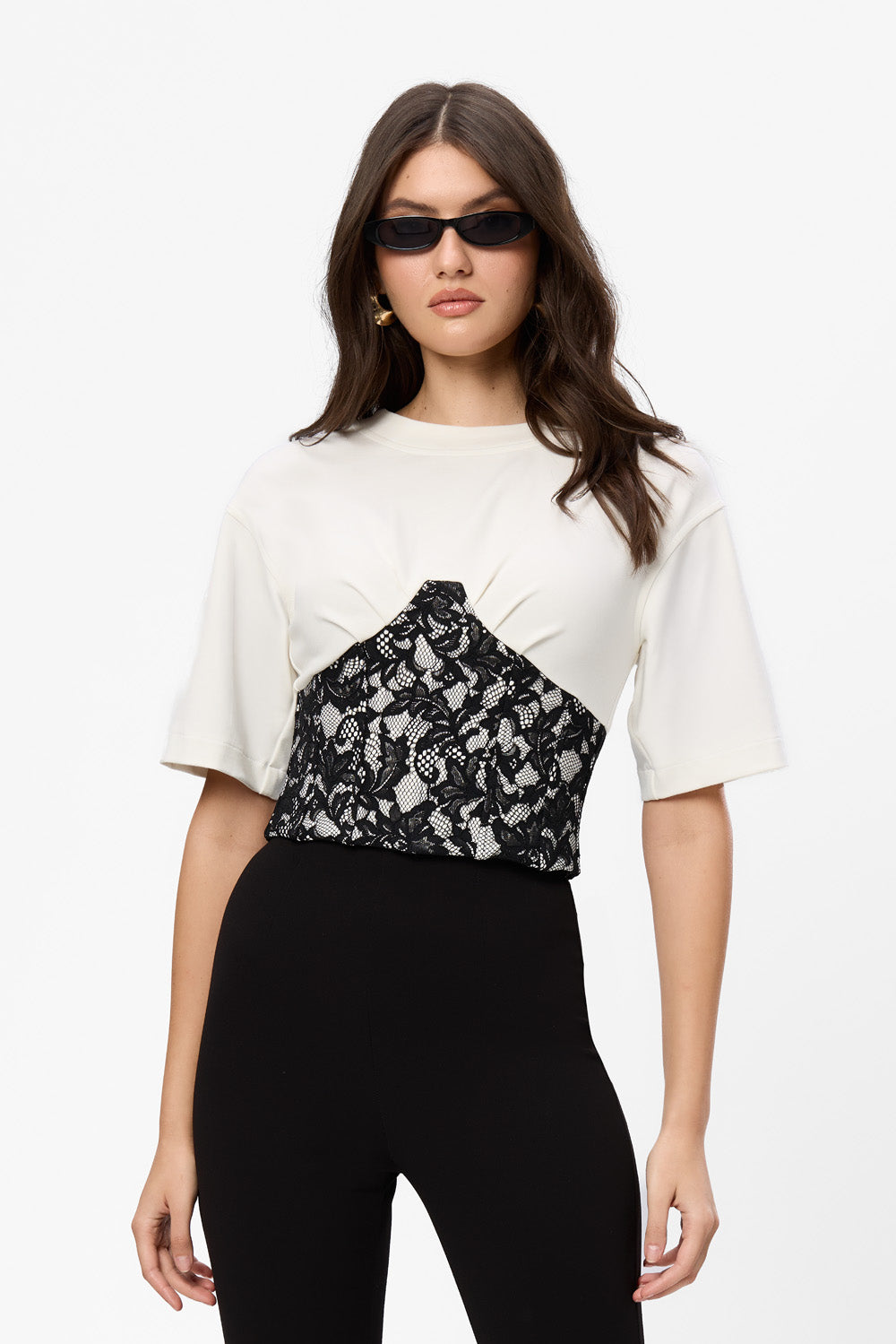 Marsilia Black Top with sheer lace corset