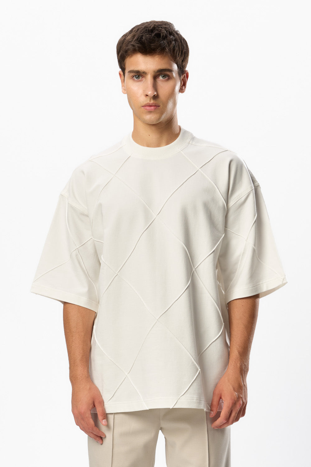Tricou Off-White oversized cu cusaturi Diamond