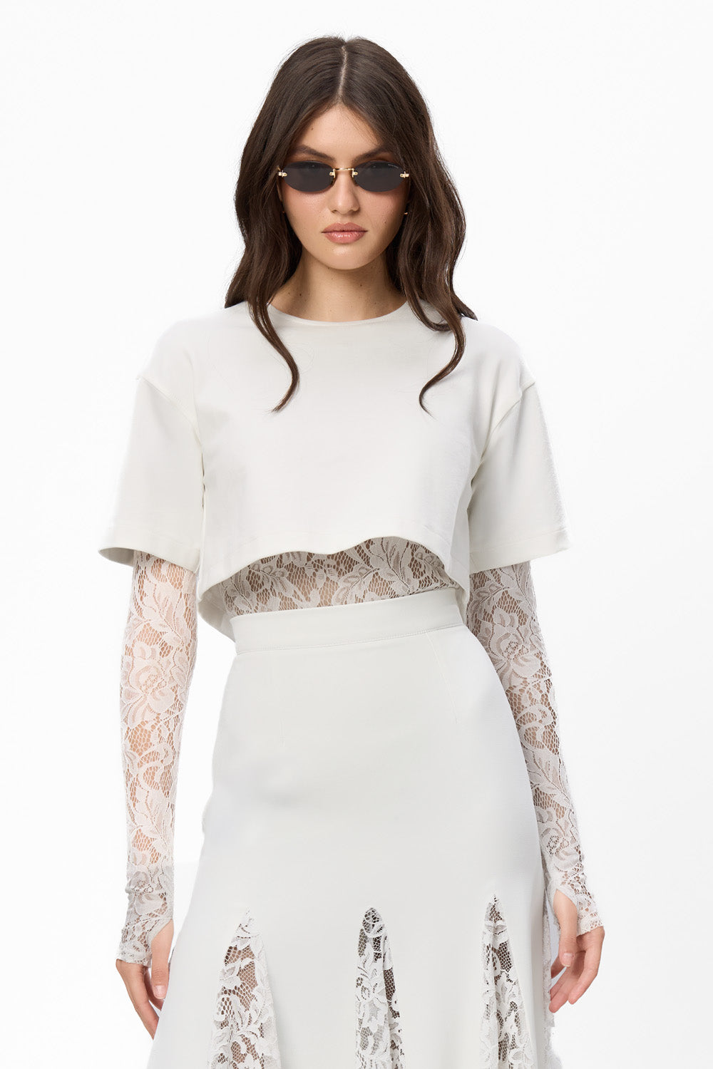Osaka Off-White Top with sheer lace Body