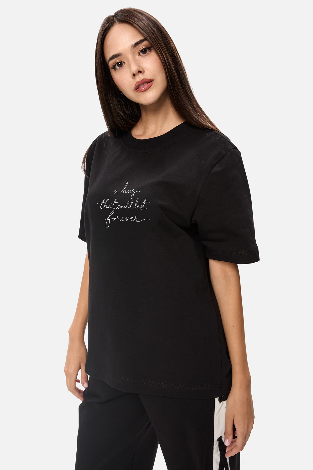 Tricou Negru cu imprimeu A hug one line