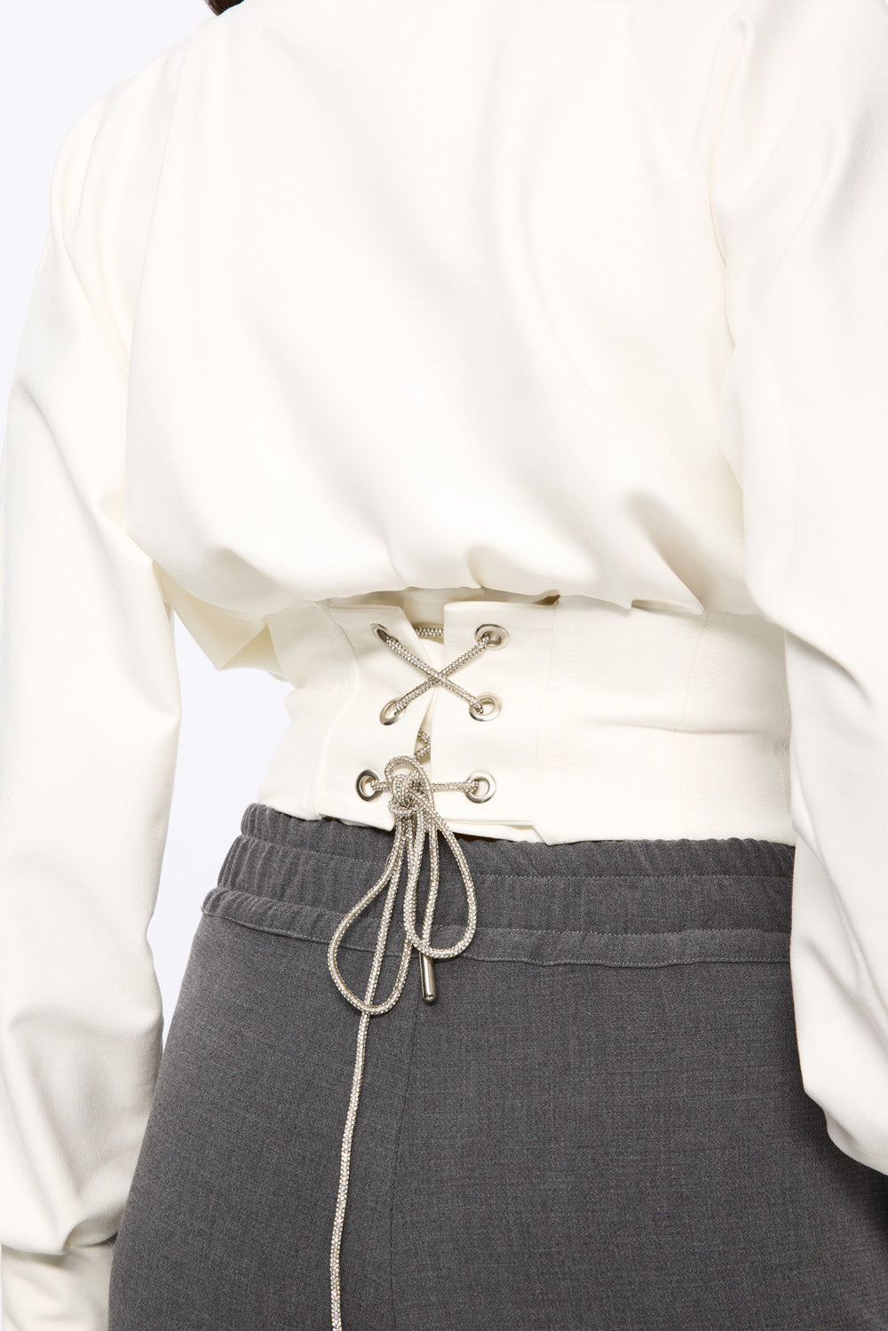 Top off-white cu detalii corset și șnur din cristale Nice