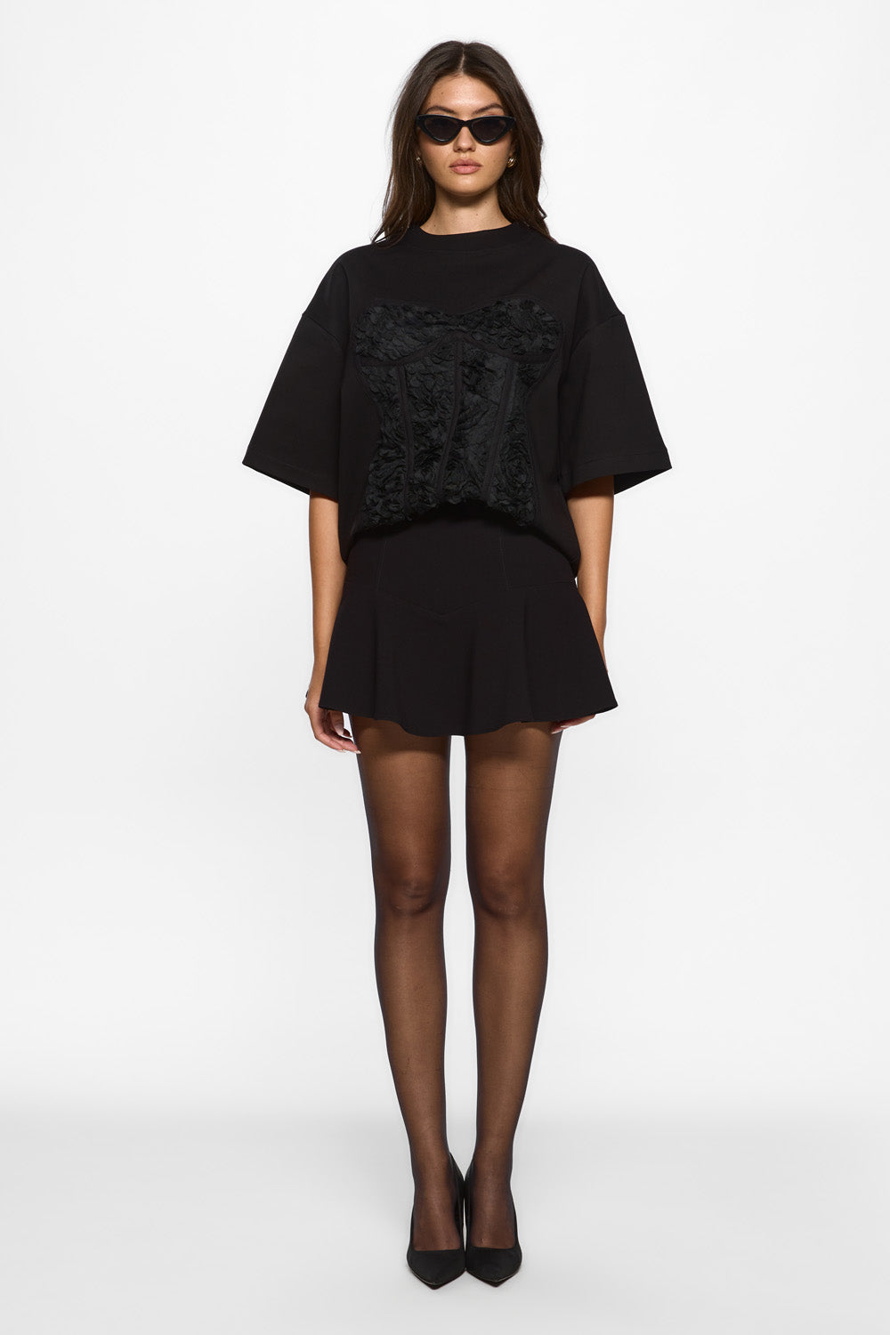 Kyo Rose Black Stitched Corset T-shirt