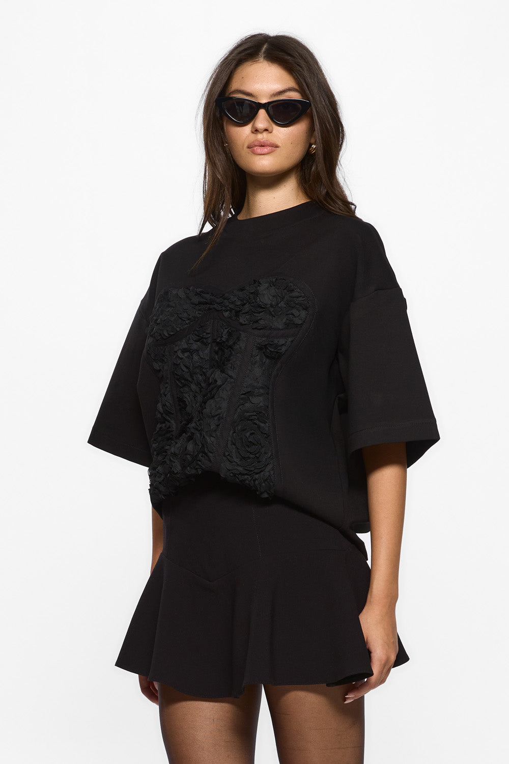 Kyo Rose Black Stitched Corset T-shirt