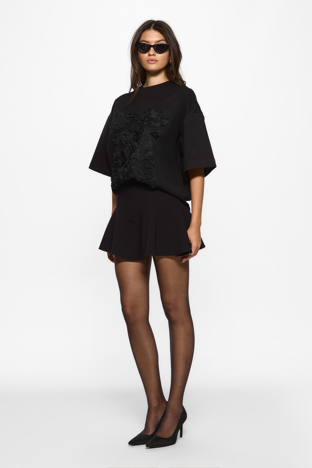 Kyo Rose Black Stitched Corset T-shirt