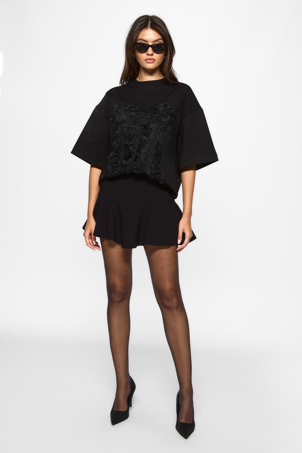 Kyo Rose Black Stitched Corset T-shirt