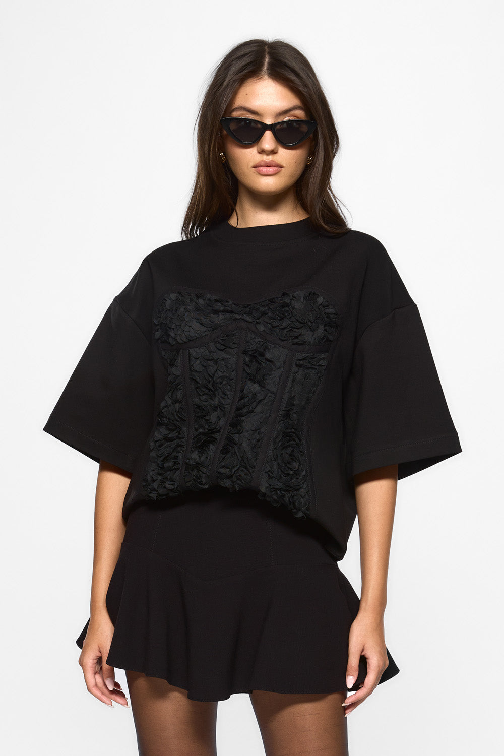 Kyo Rose Black Stitched Corset T-shirt