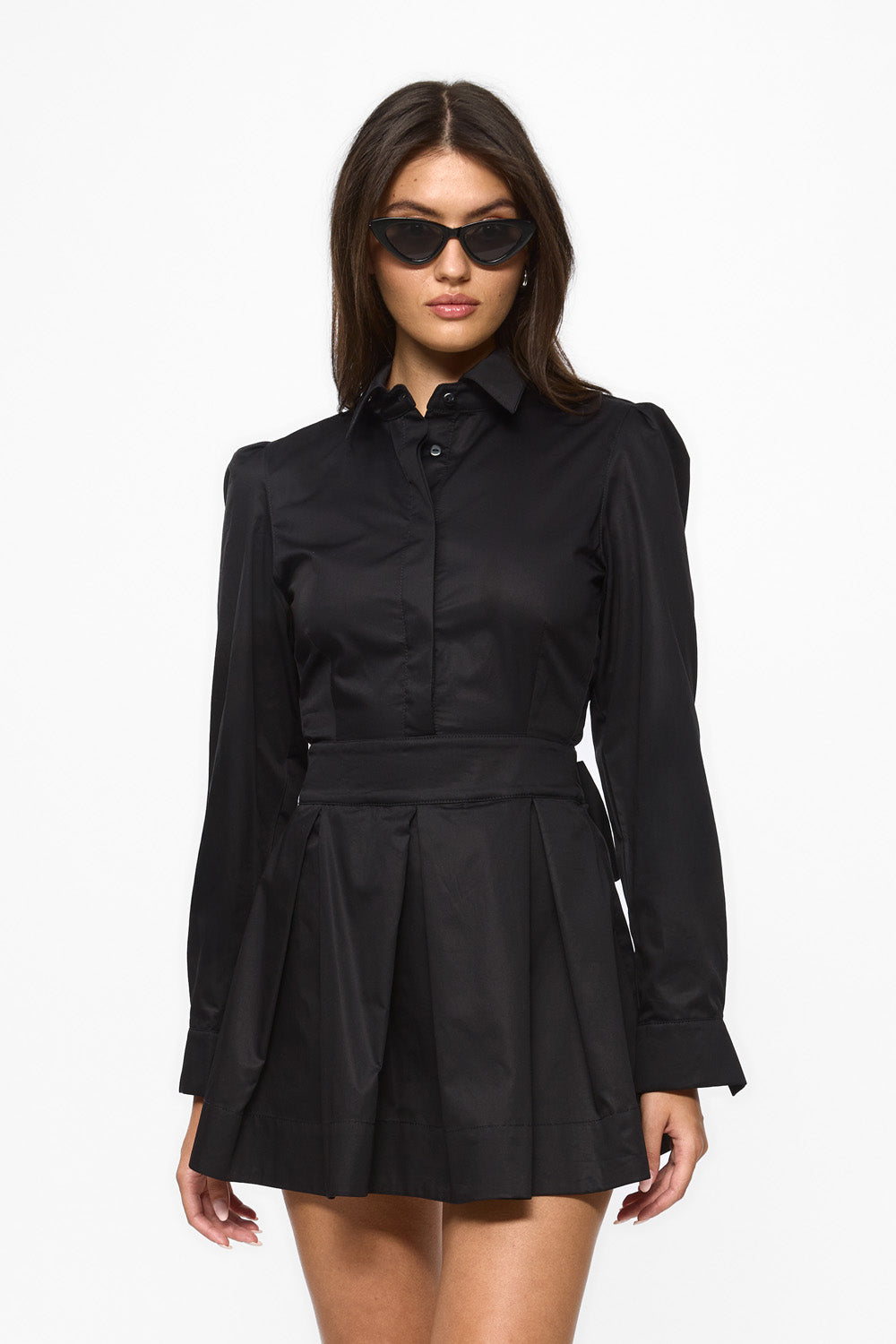 Rochie mini neagra din poplin Amis