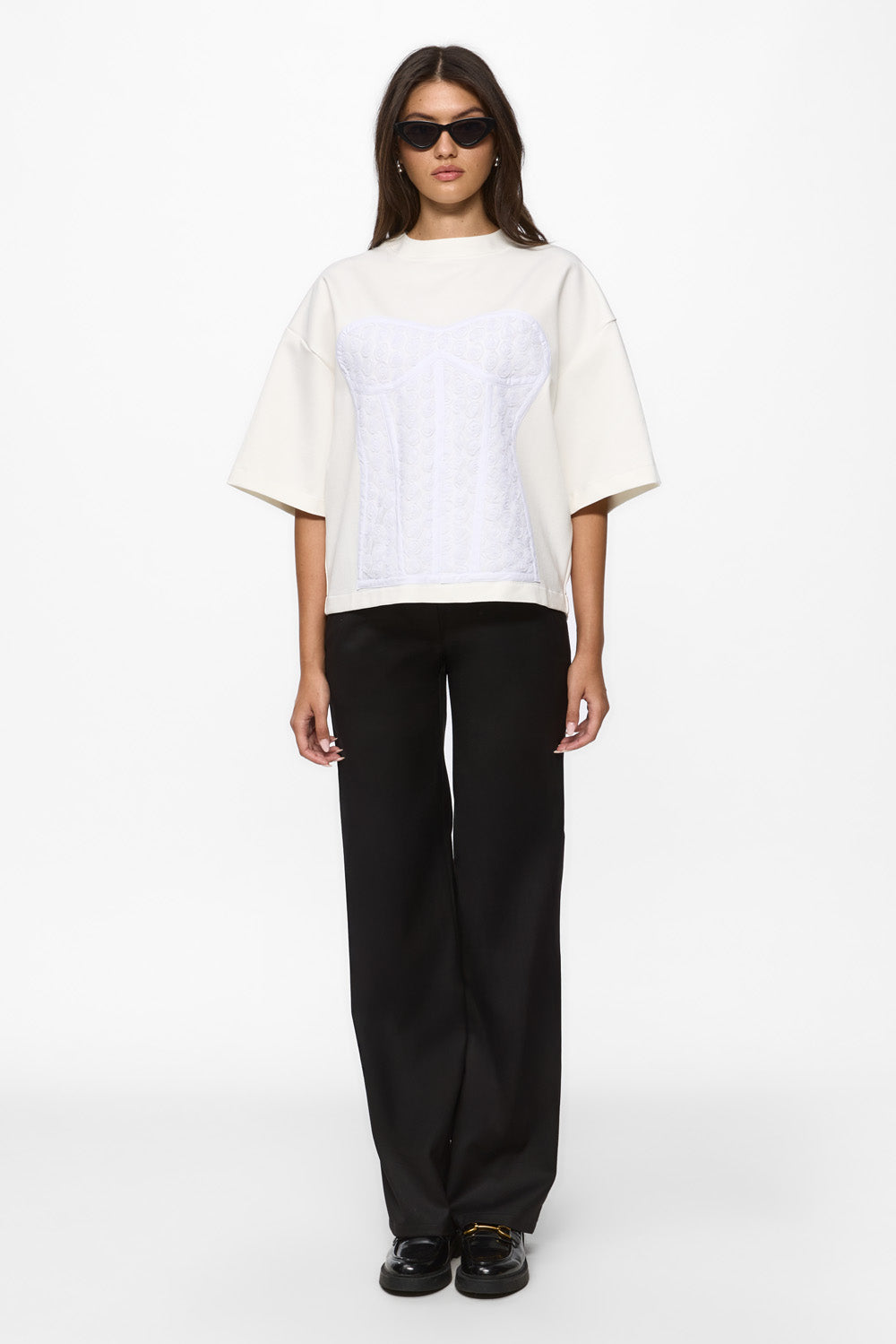 Tricou off white cu cusaturi Kyo Rose