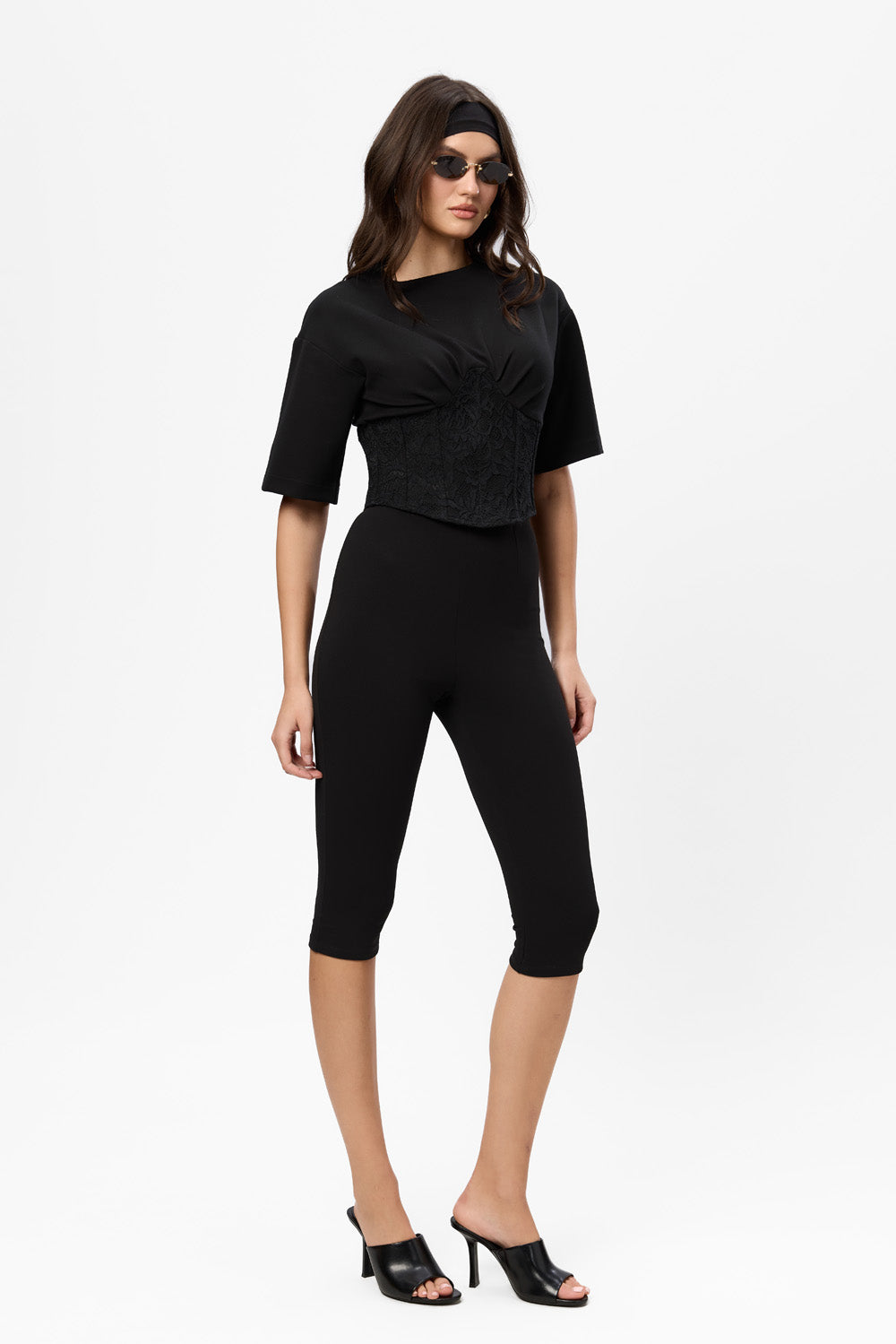 Marsilia Black Top with sheer lace corset