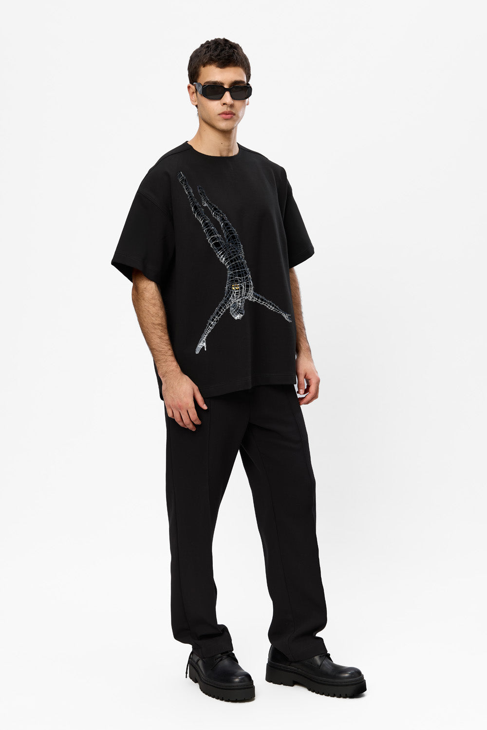 Gold Heart Printed Oversized Black T-Shirt