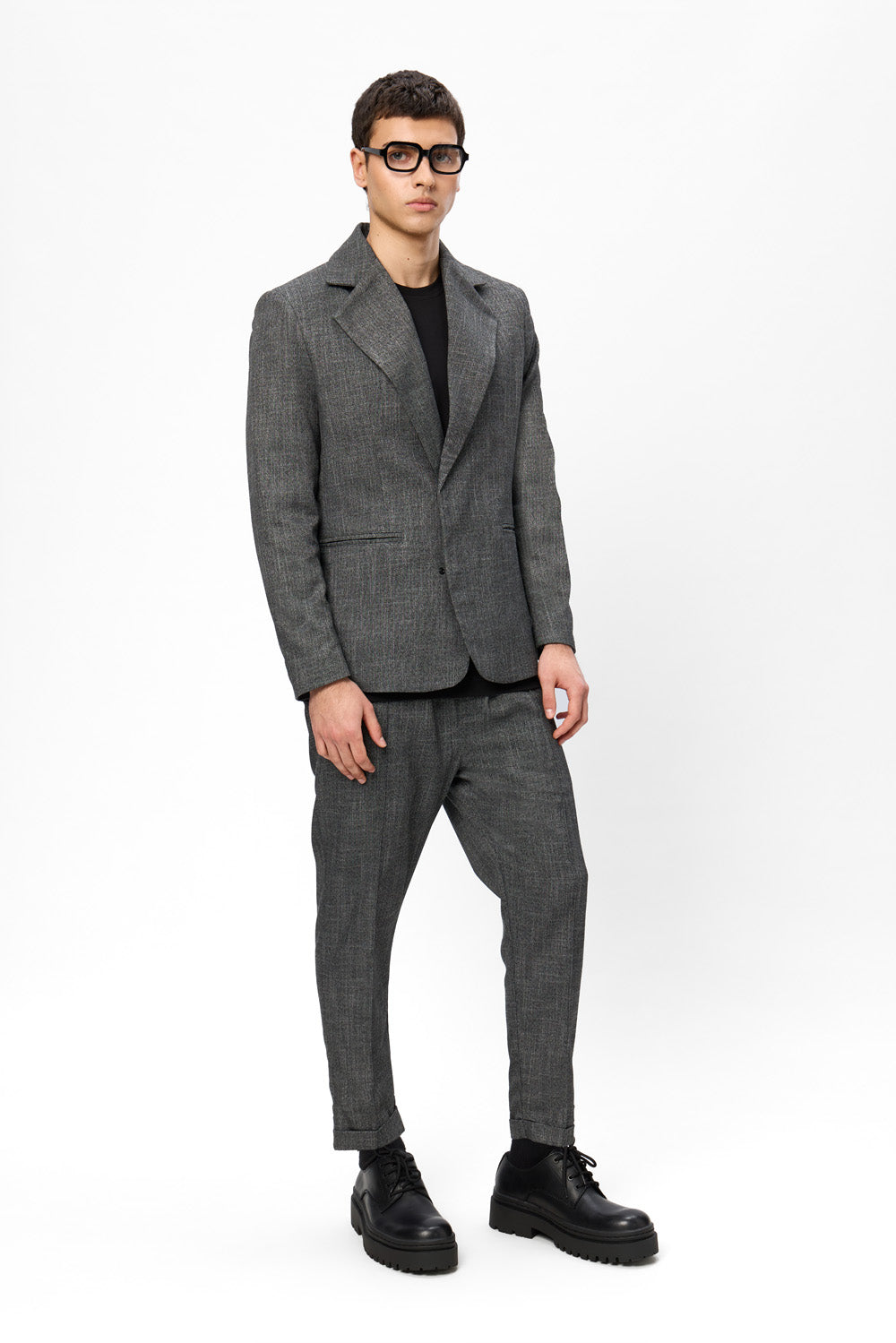 Thom Black Melange Cloth Pants