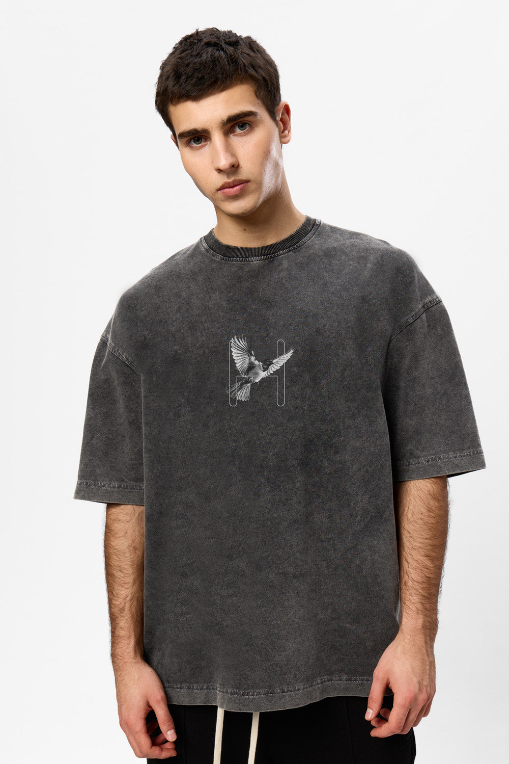 Tricou gri vintage cu imprimeu Birds