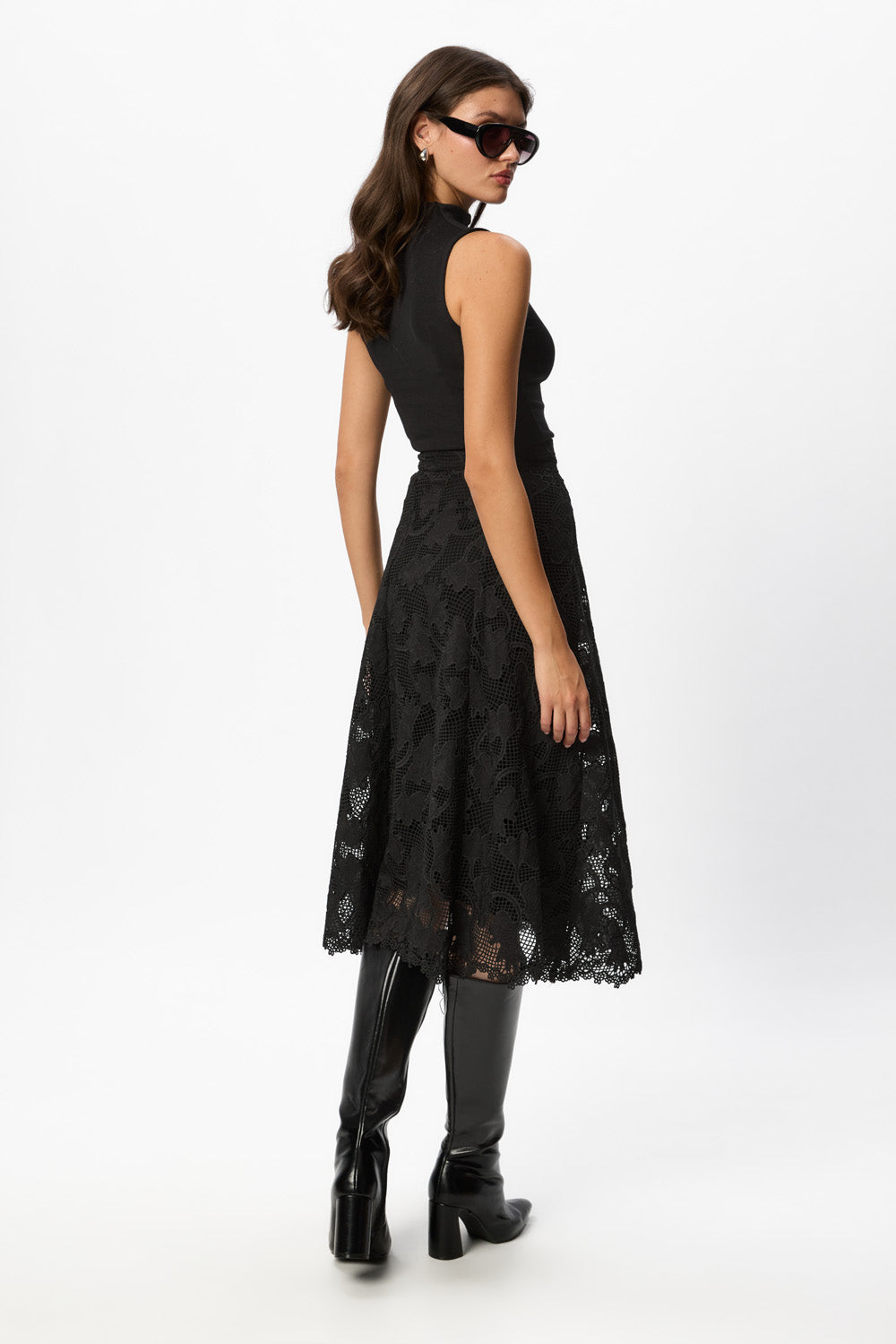 Fusta Midi din dantela Neagra Snowflake V3