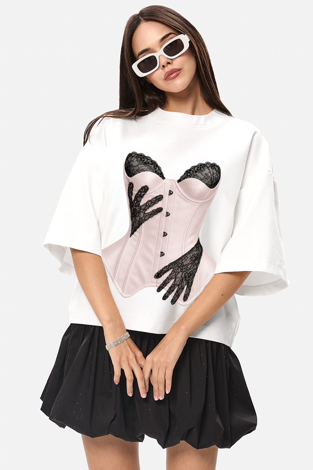 Tricou off-white cu imprimeu ivory hands