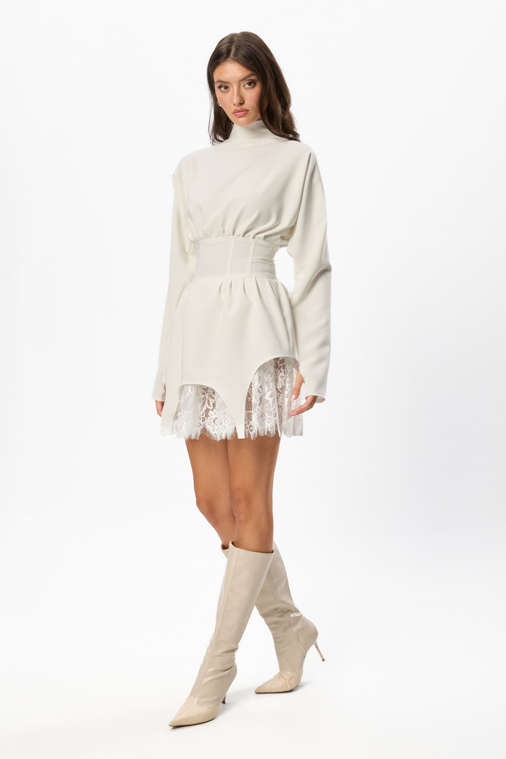Rochie Off-White din Stofa cu dantela Kaya
