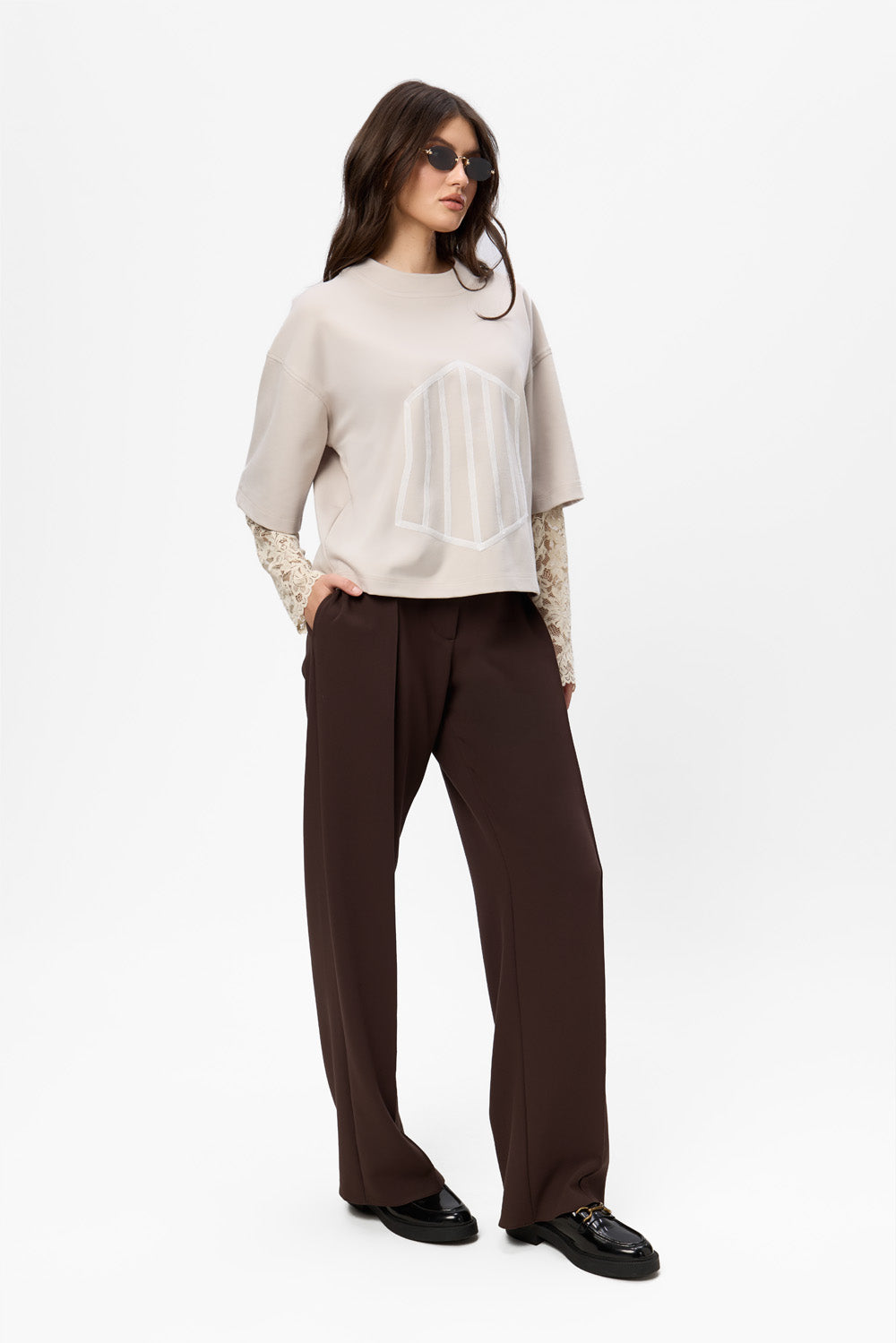 Venice Vanilla Top with lace sleeves