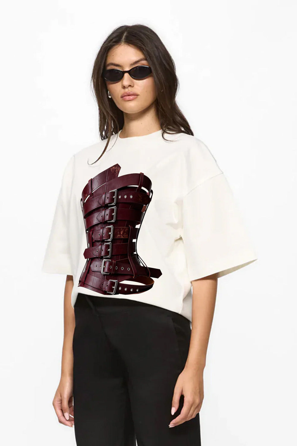 Tricou off-white cu imprimeu Burgundy