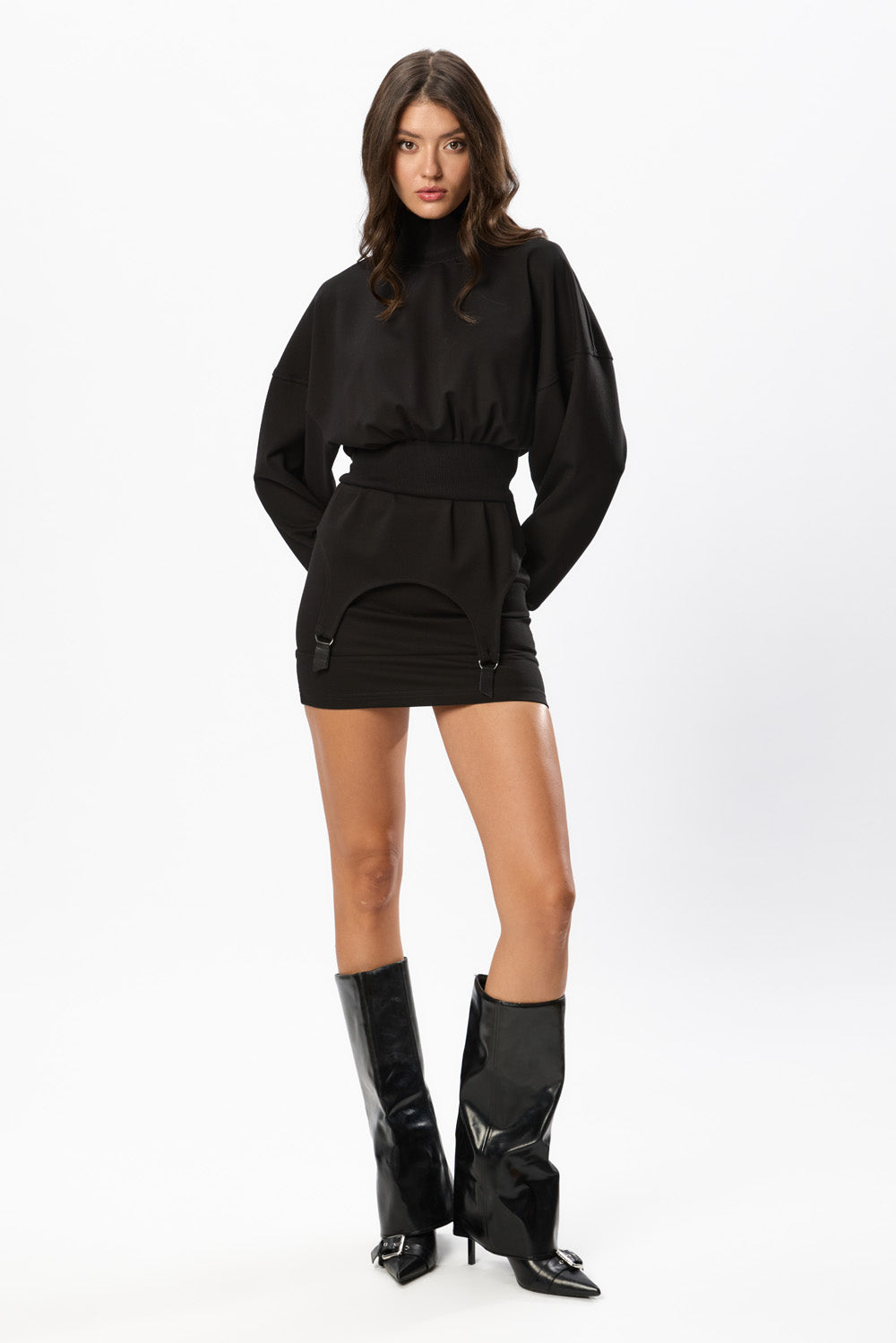 Rochie mini neagra cu portjartiere Goddess