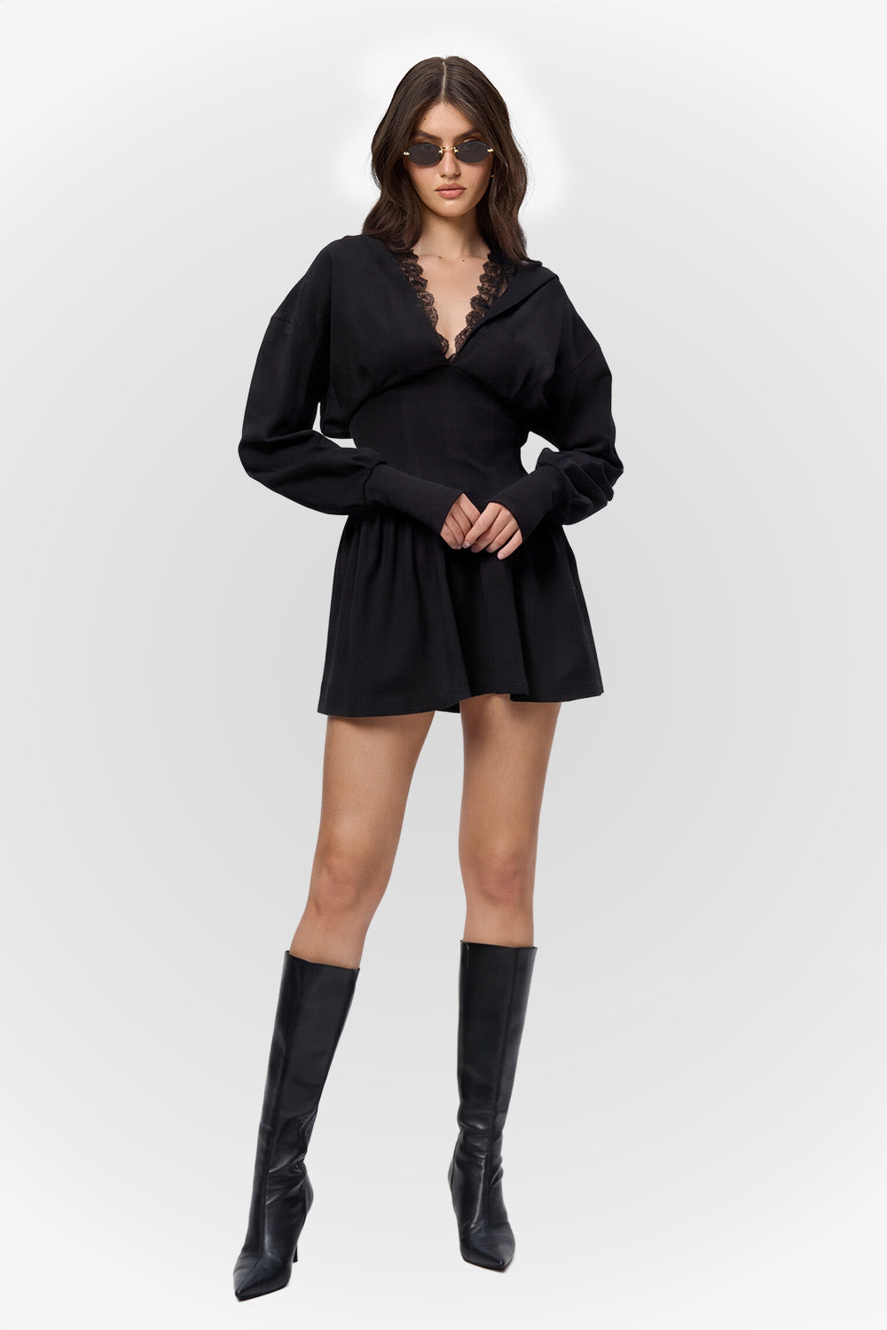 Rochie neagra cu corset si dantela Karol V2