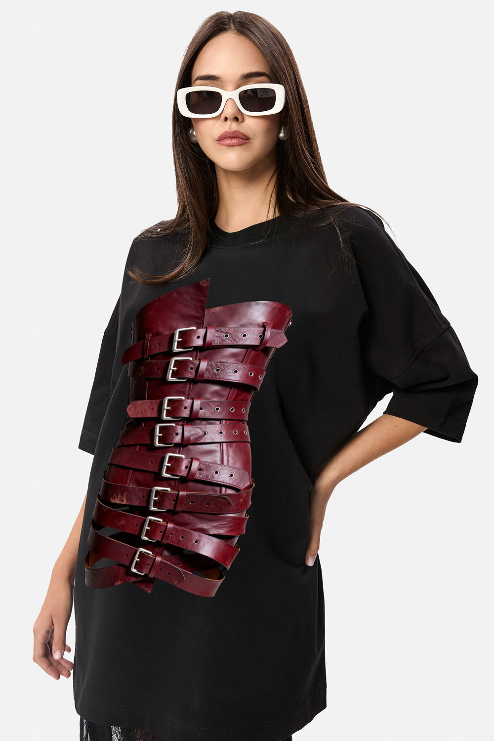 Rochie neagra cu imprimeu Belt v2