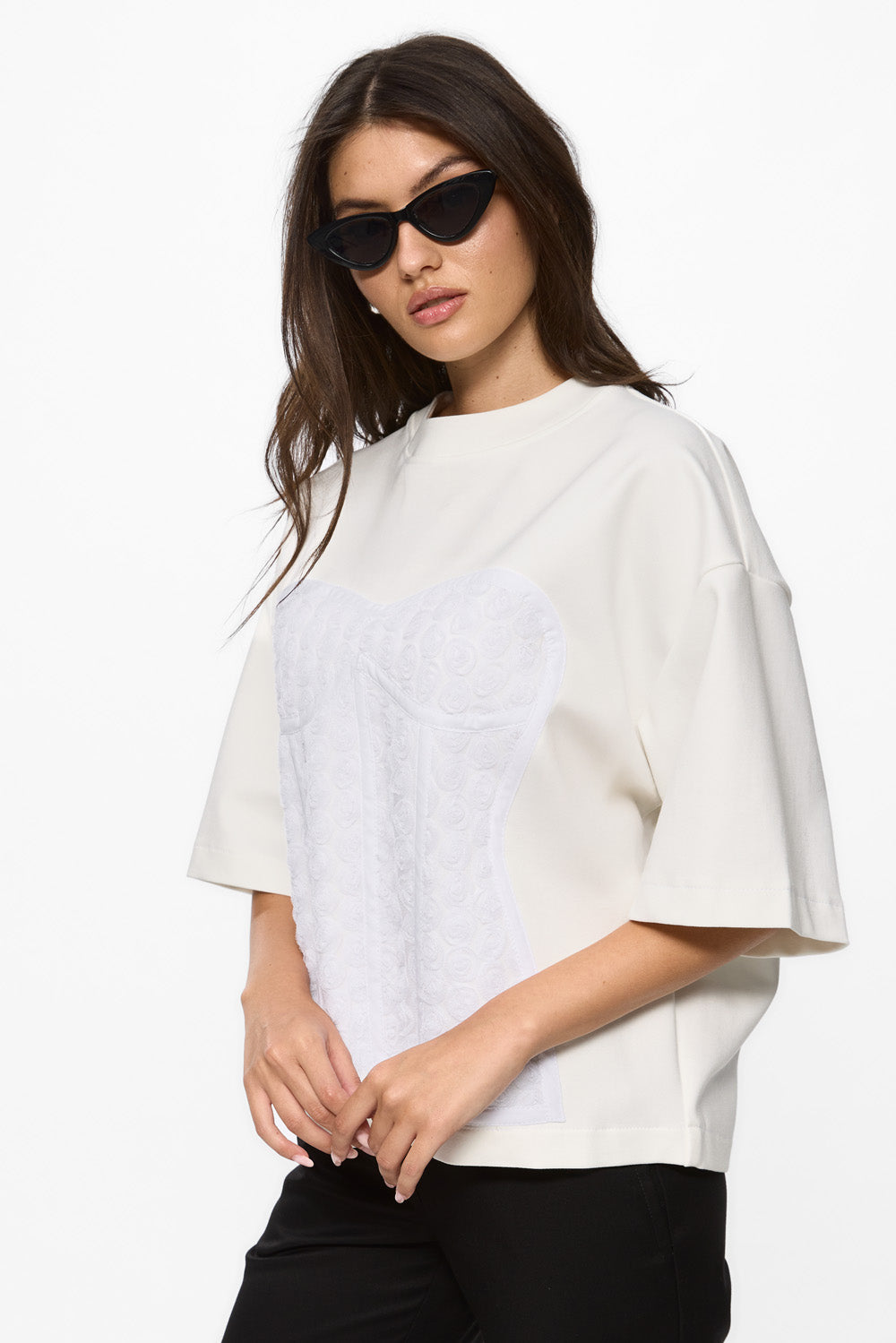 Tricou off white cu cusaturi Kyo Rose