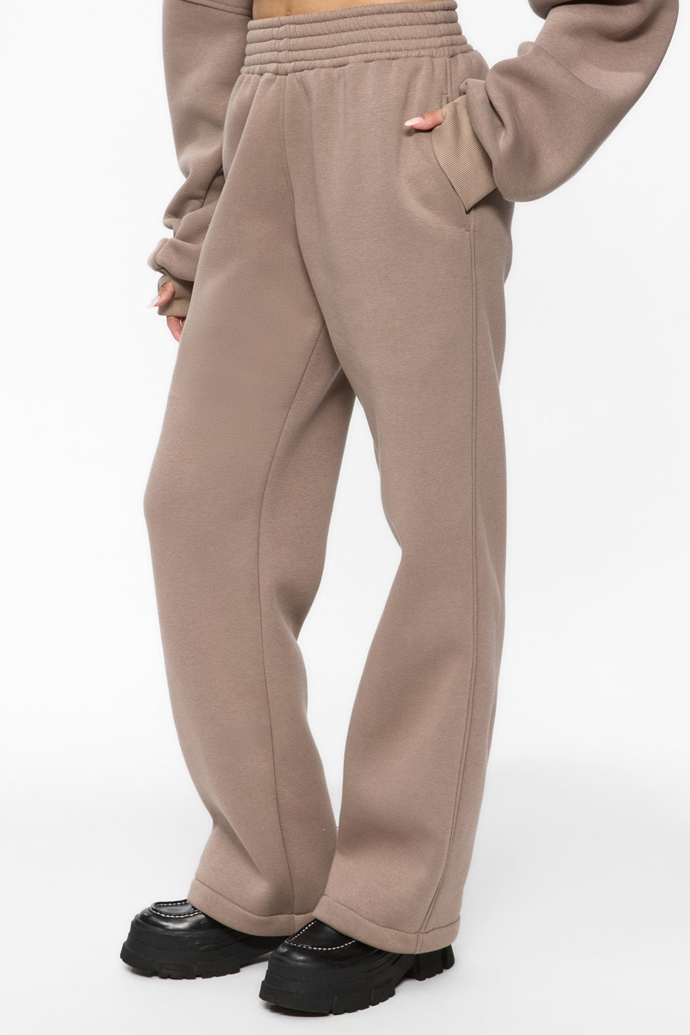 Goddess Beige Flared fleece Pants