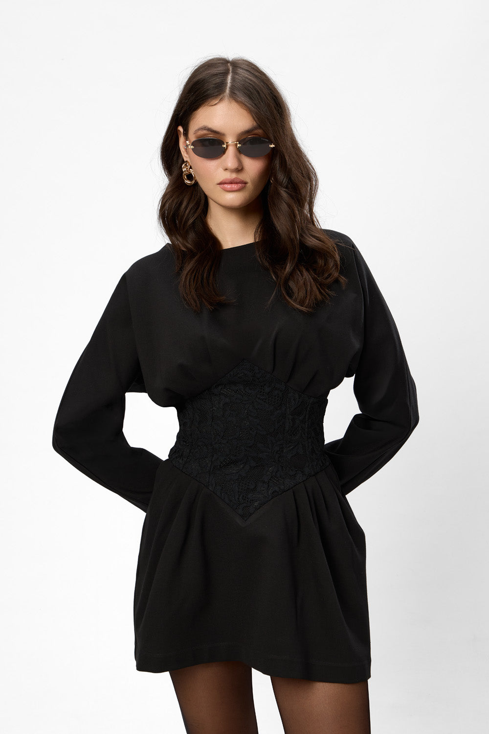 Nyssa Black Dress with sheer lace corset