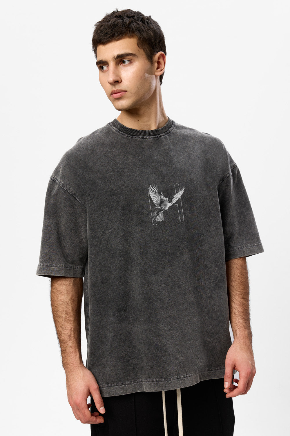 Tricou gri vintage cu imprimeu Birds