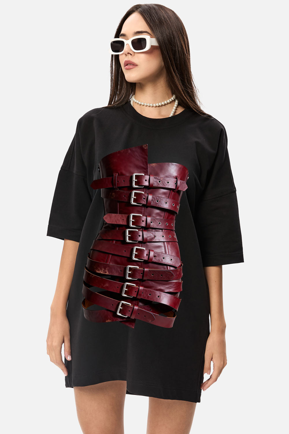 Rochie neagra cu imprimeu Belt v2