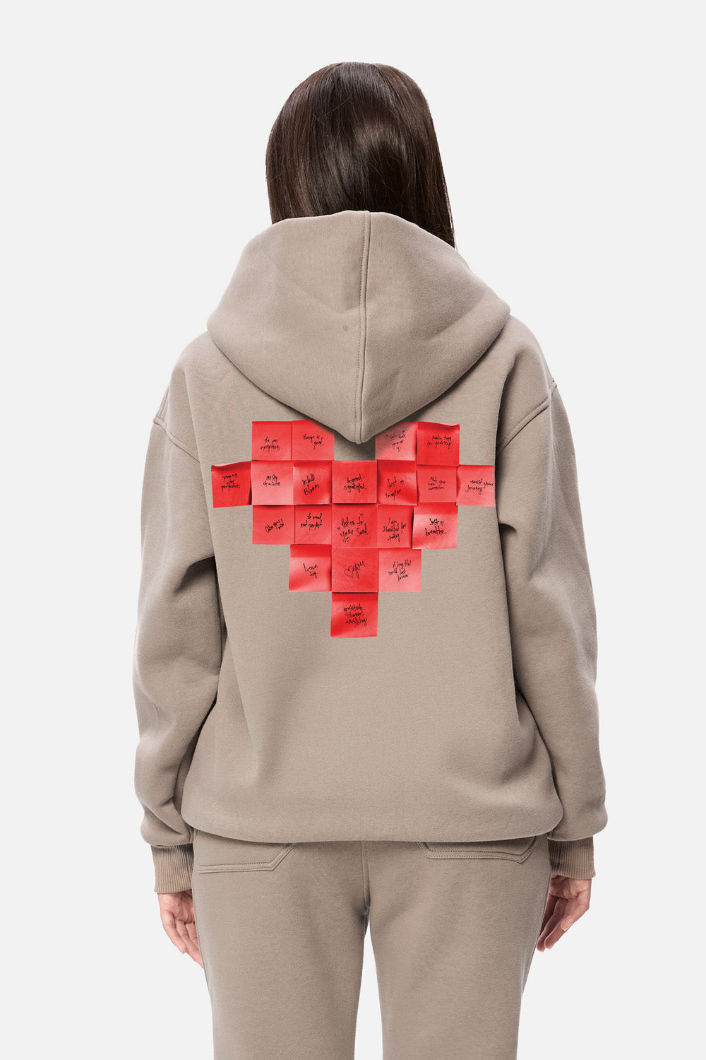 Heart Post Printed Hoodie | Women | Beige | Modern and Elegant Style | Comfort and Functionality | Atelier Hamza