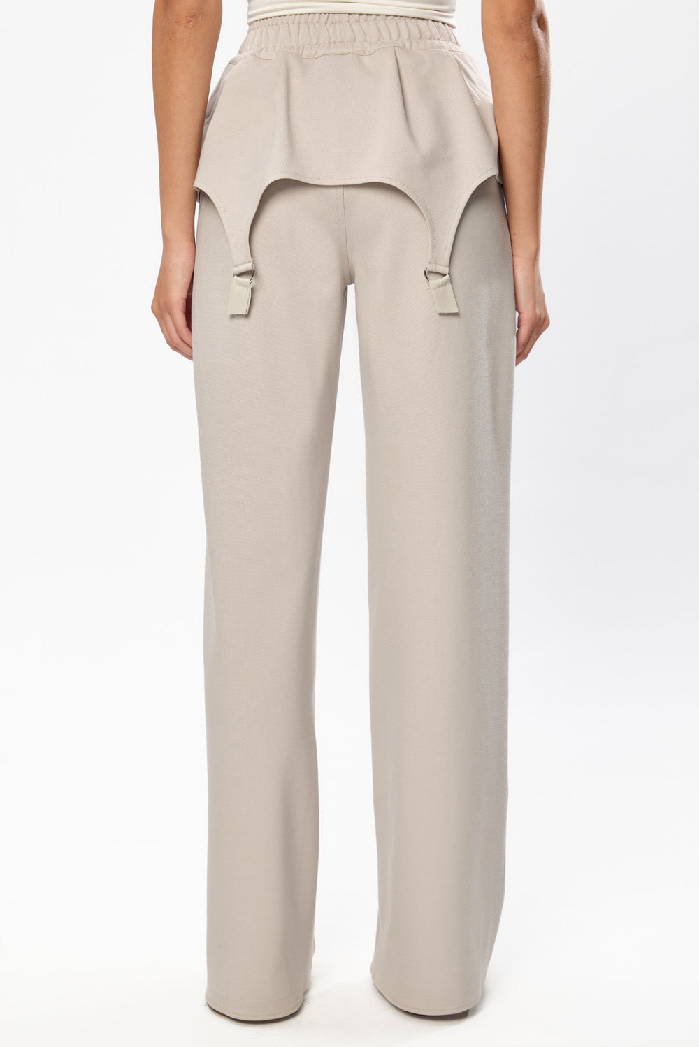 Pantaloni off-white cu talie elastica si portjartiere Goddess