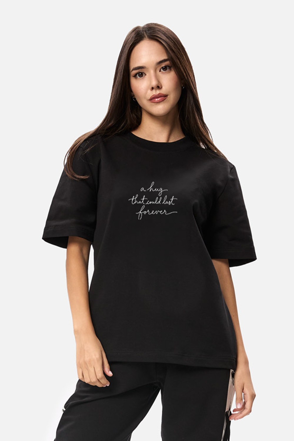 Tricou Negru cu imprimeu A hug one line