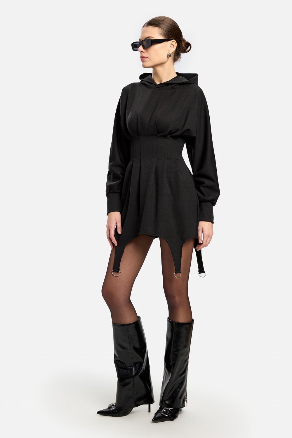 Cairo black dress with garter straps