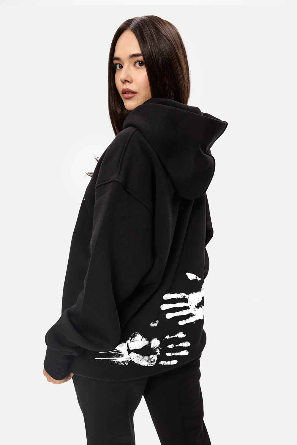 A hug Black printed fleece Hoodie W