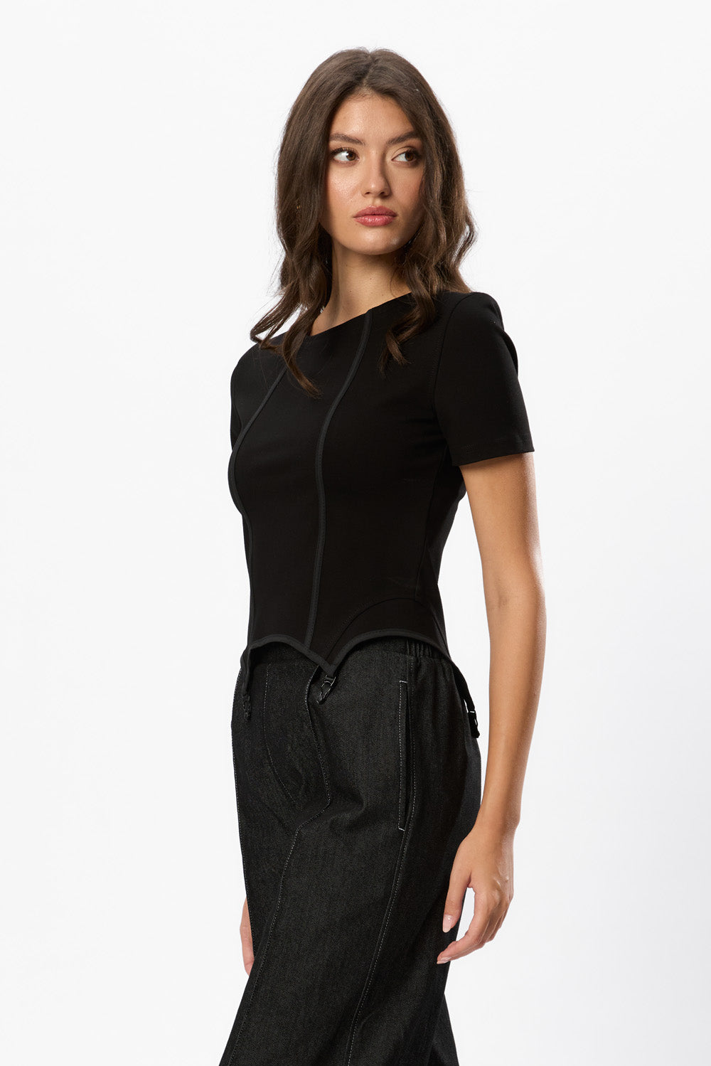 Top negru cu portjartiere Goddess