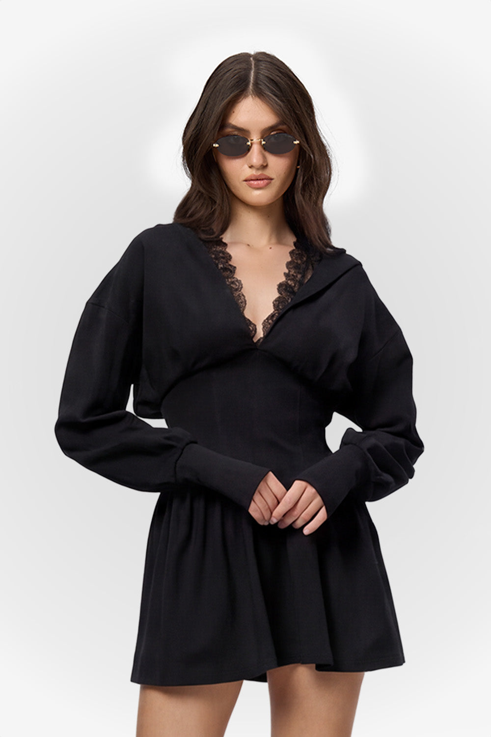 Rochie neagra cu corset si dantela Karol V2