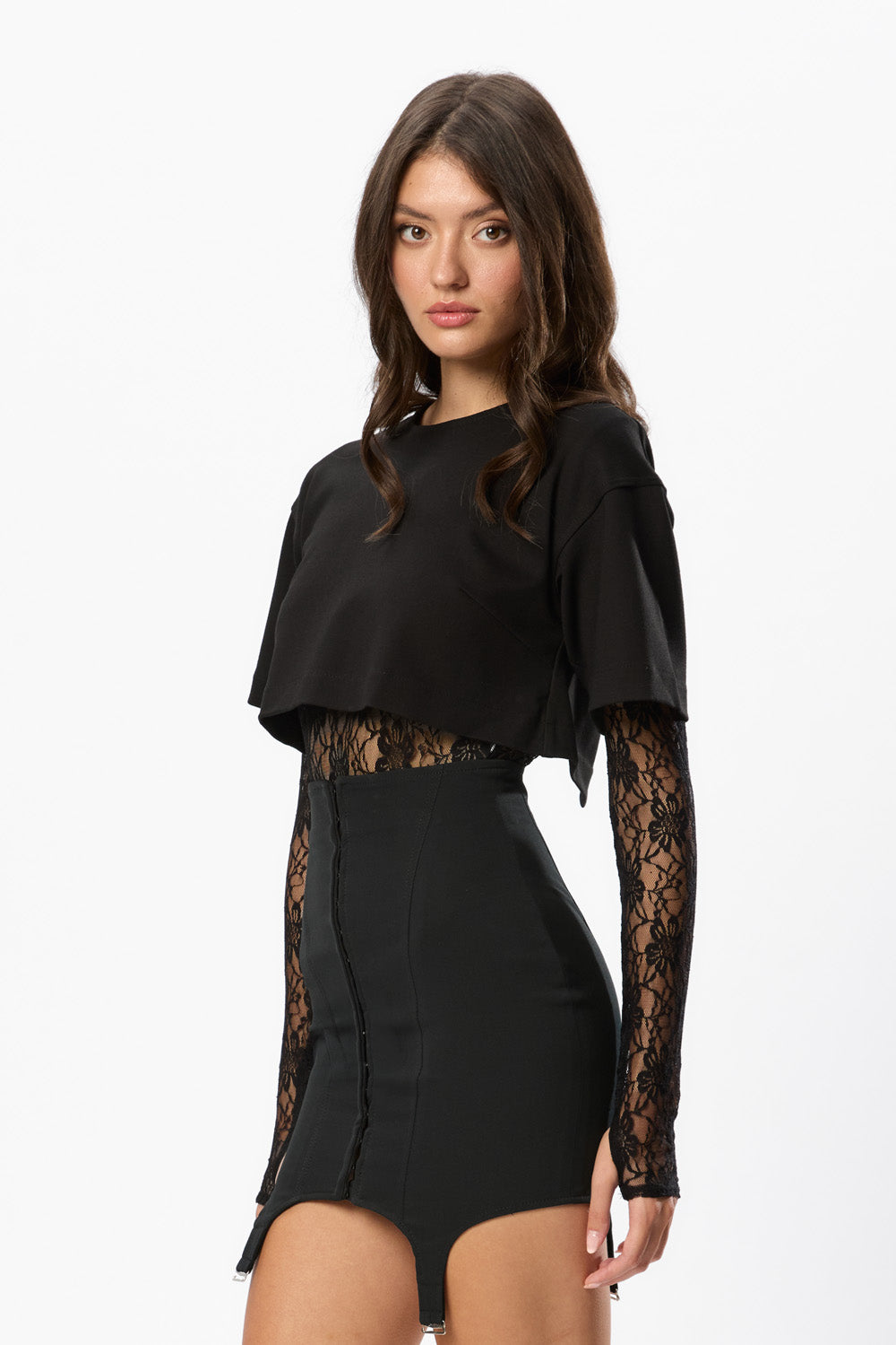Fusta neagra mini cu portjartiere Goddess