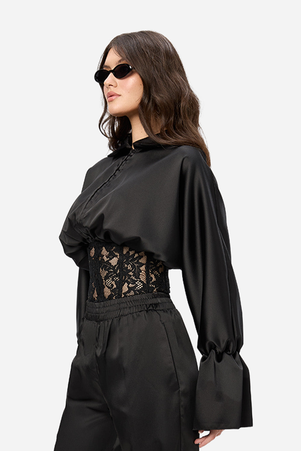 Bluza neagra cu corset din dantela Karolina