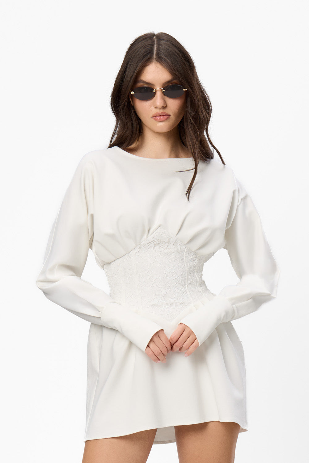 Nyssa Off-White Dress with sheer lace corset