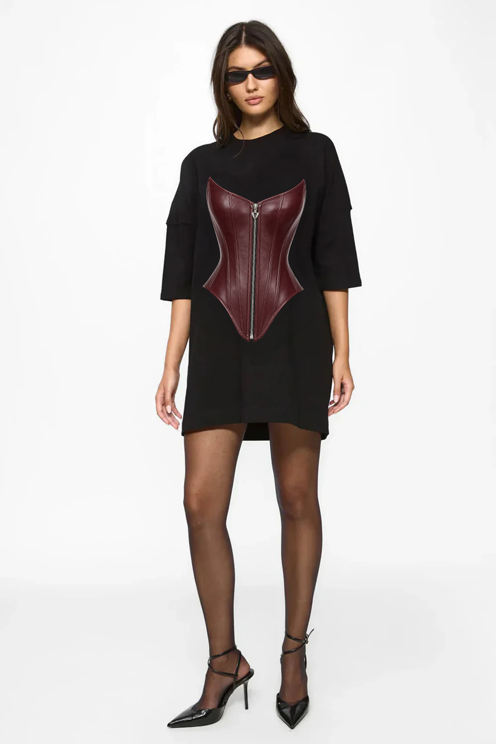 Rochie neagra cu imprimeu Burgundy Corset