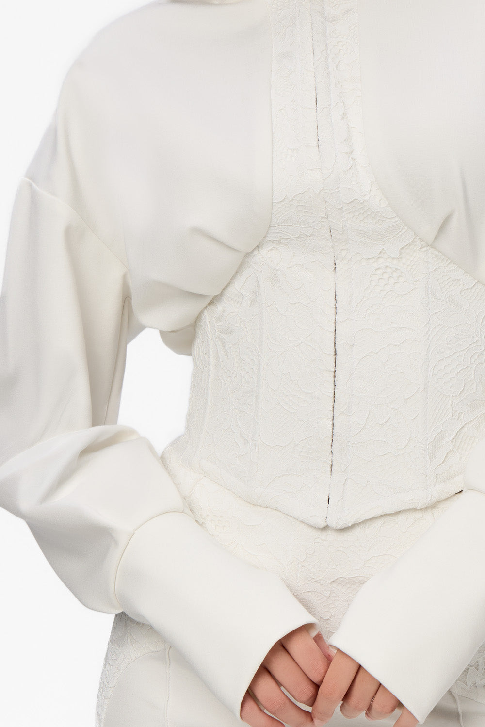 Hanorac off-white cu corset din dantela Karol