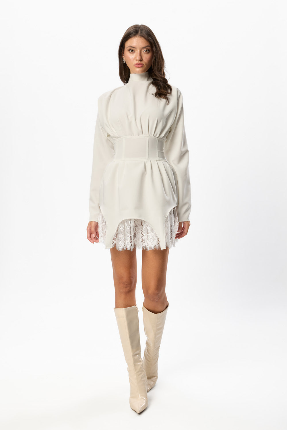Rochie Off-White din Stofa cu dantela Kaya