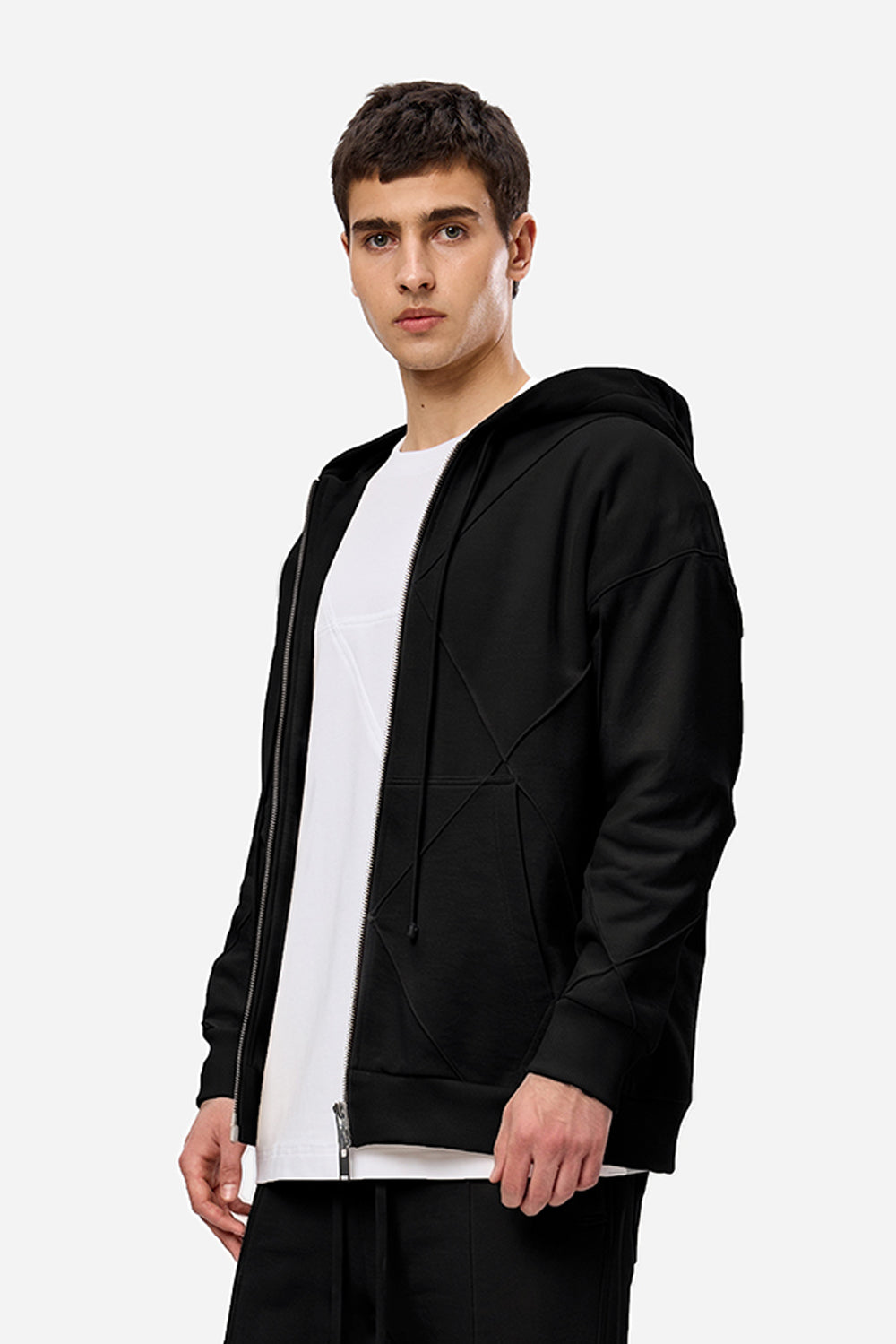 Hanorac negru cu cusaturi decorative Crudo V2