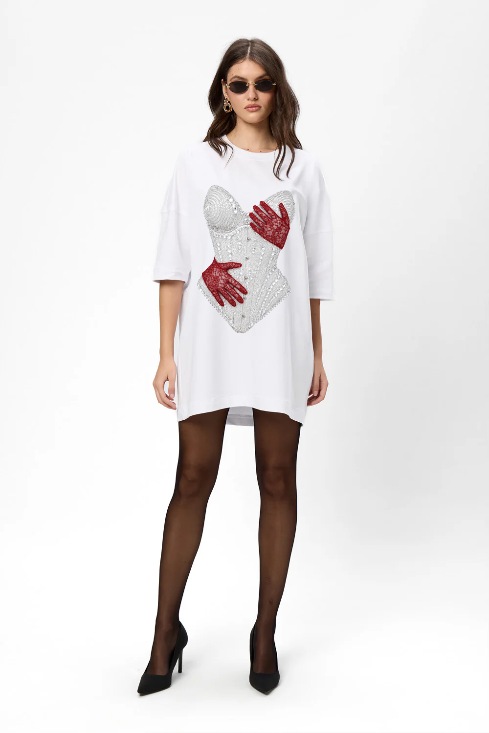 Rochie alba cu imprimeu Red Hands