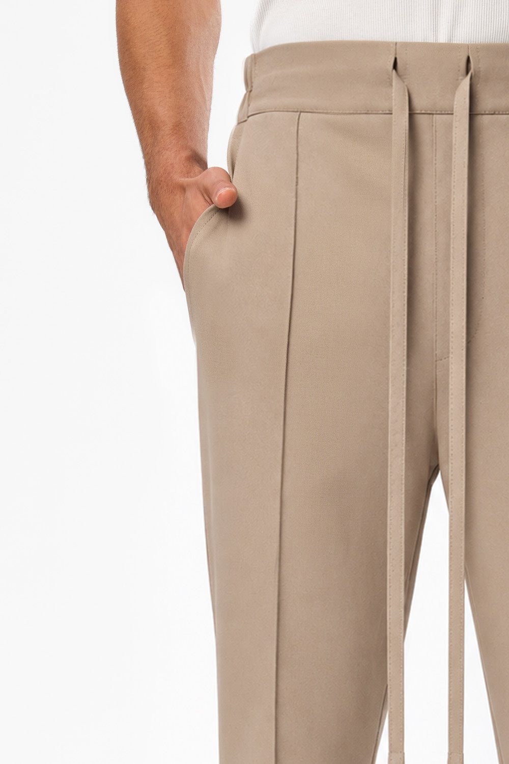 Pantaloni bej din stofa cu lana Thom V3