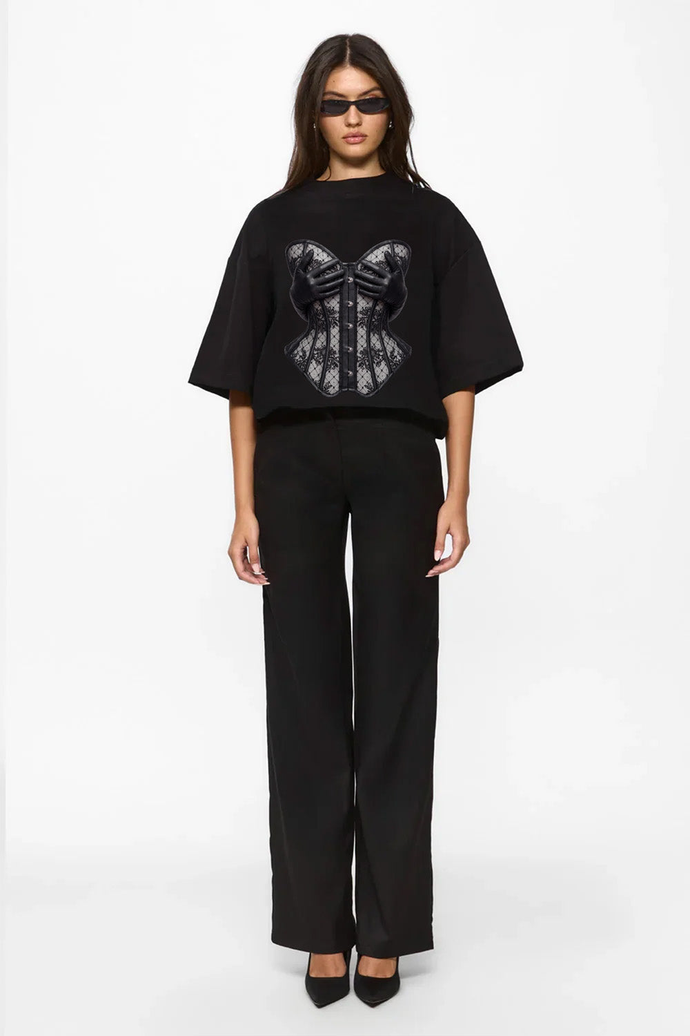 Leather Hands printed Black T-Shirt