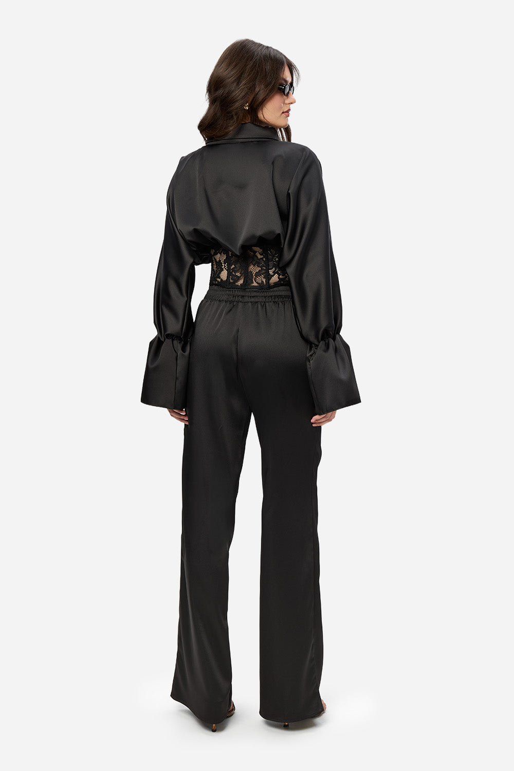 Bluza neagra cu corset din dantela Karolina