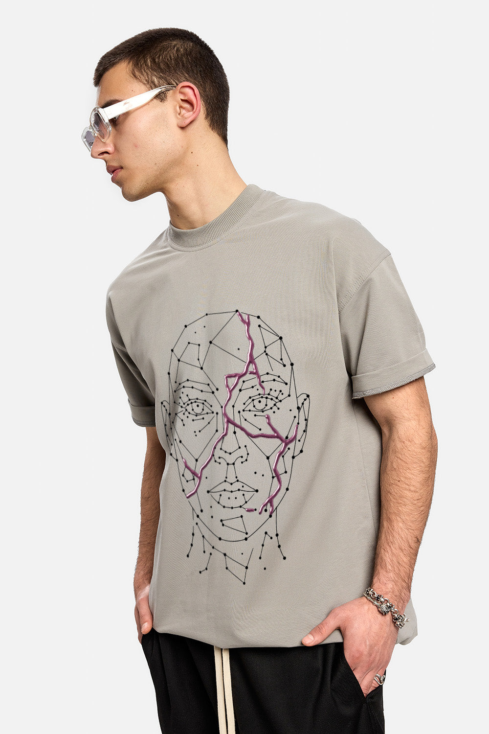 Tricou gri cu imprimeu Ginza
