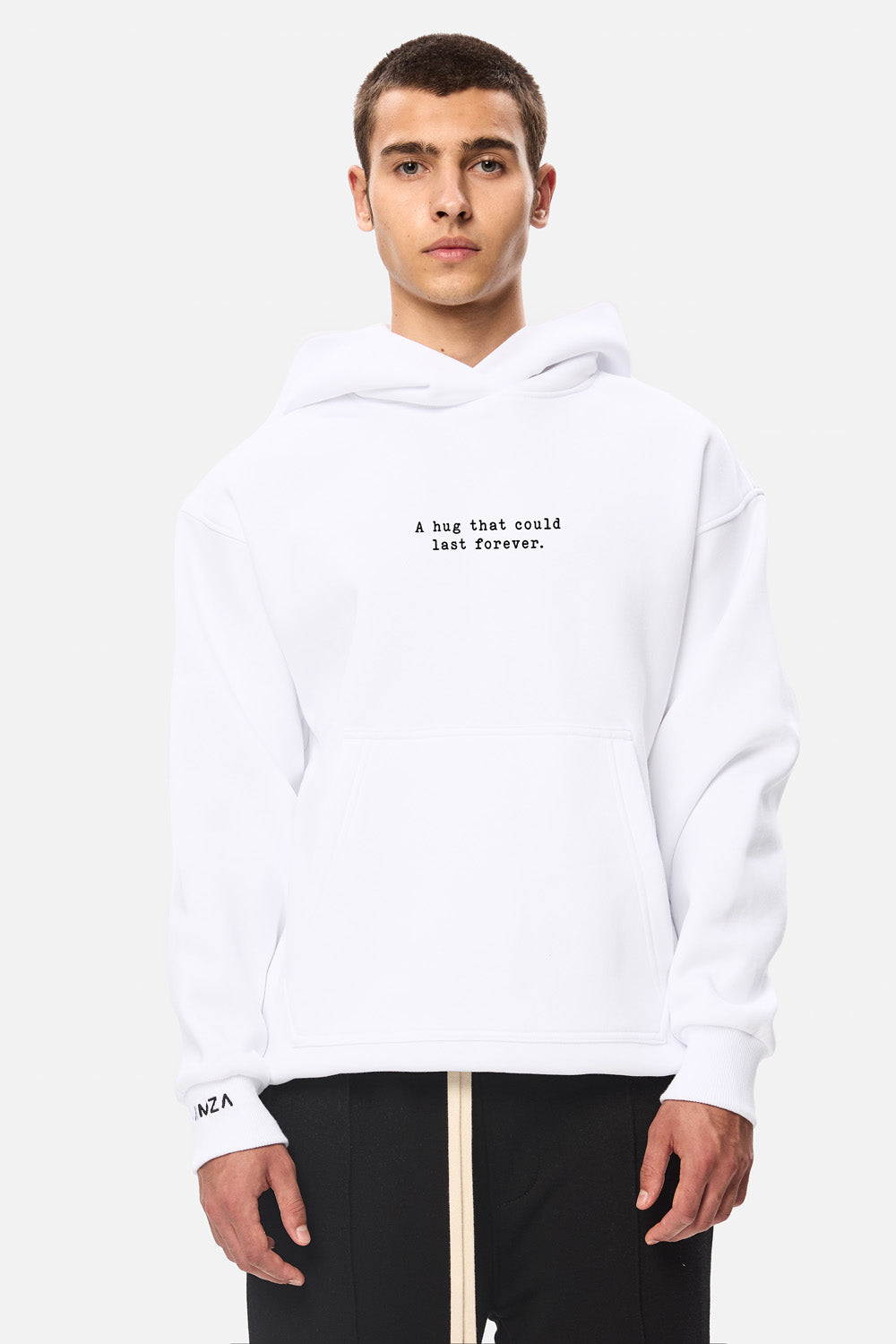 A hug that could last 4ever Printed Fleece Hoodie| Men | Comfort & Elegance | White | Atelier Hamza